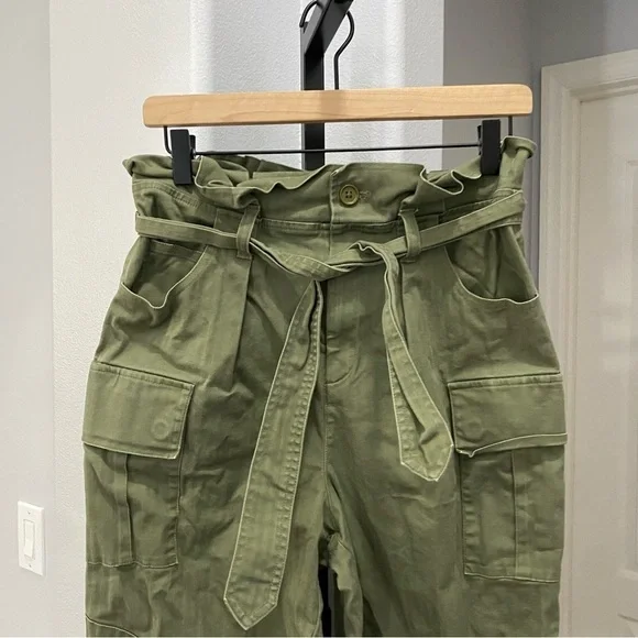 Marissa Webb Collective Pants Size 6 Green Balloon Paper-bag Waist Utility Ankle - Picture 3 of 10